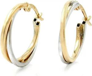 Schmuck Krone Paar Creolen Creole, Gelbgold und Weißgold, 375 Gold, Gold 375