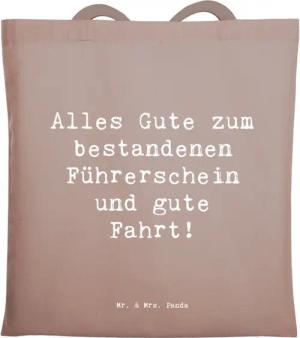 Mr. & Mrs. Panda Tragetasche Spruch Erste Erfahrungen im Straßenverkehr - Braun Pastell - Geschenk (1-tlg)