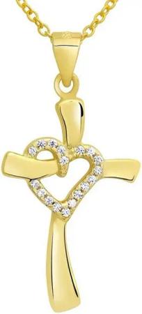 Schmuck-Elfe Kette mit Anhänger Kreuz Herz Wärme, 925 Sterling Silber vergoldet