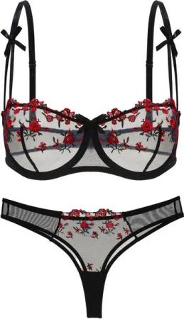 Elegant Love Set: Push-up-BH Sexy Dessous-Set, Bestickter BH+Tanga, Reizwäsche (Set, 2-tlg., mit String) elegantes Lingerie Set, Unterwäsche für Damen