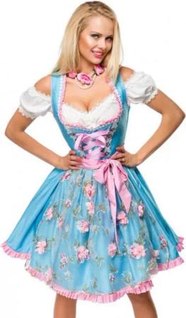 Dirndline Dirndl Wasn Tracht Dirndl Kleid Oktoberfest Wiesn Outfit Blau Pink Blumen (2-tlg)