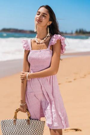 Lotusrosa gerafftes Minikleid