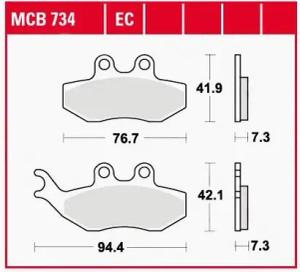 TRW Lucas Bremsbeläge organisch MCB734 76,7/94,4x41,9/42,1x7,3mm