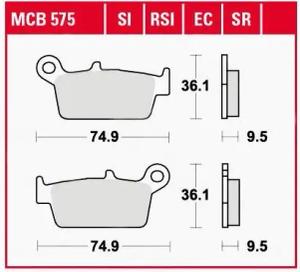 TRW Lucas Bremsbeläge organisch MCB575 74,9x36,1x9,5mm