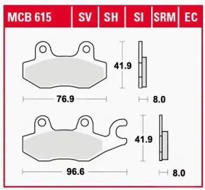 TRW Lucas Bremsbeläge organisch ECO MCB615EC 76,9/96,6x41,9x8mm
