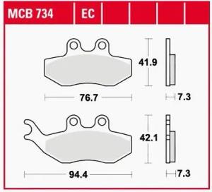 TRW Lucas Bremsbeläge organisch ECO MCB734EC 76,7/94,4x41,9/42,1x7,3mm