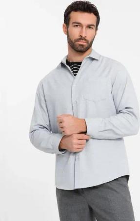 OMBRE Langarmhemd Herrenhemd mit einer Tasche REGULAR FIT