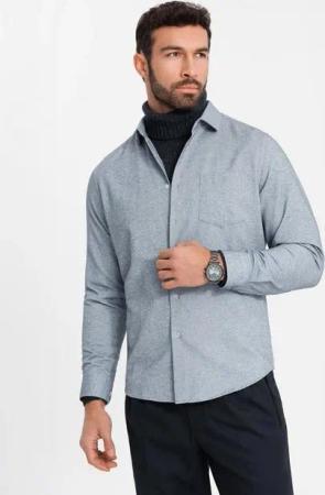 OMBRE Langarmhemd Herrenhemd mit einer Tasche REGULAR FIT