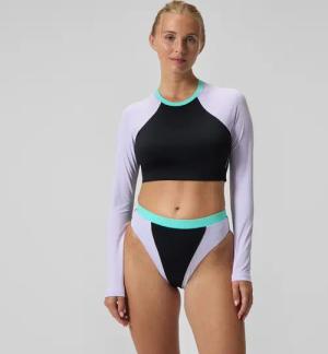 FLU3NTE Einfarbiges langärmliges Rash-Top Schwarz/Lila für Damen