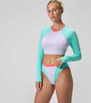 FLU3NTE Einfarbiges langärmliges Rash-Top Lila/Grün für Damen