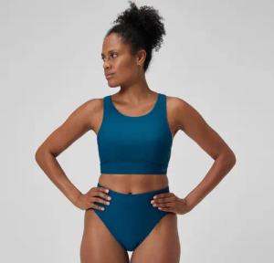 Einfarbiges Highneck-Bikinioberteil mit Netzeinsatz Dunkelpetrol für Damen