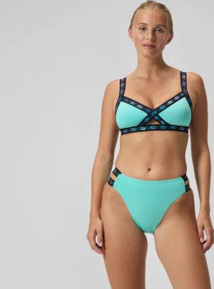 FLU3NTE Logo Elastische Bikinihose mit hohem Bund Türkis für Damen