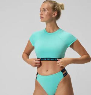 FLU3NTE Logo Elastisches Crop-Top Türkis für Damen