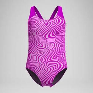 Splashback-Badeanzug mit Digitaldruck Pink für Mädchen