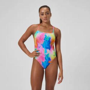 Club Training Bedruckter Badeanzug mit V-Rückenausschnitt Pink/Gelb für Damen