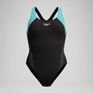 HyberBoom Splice-Racerback-Badeanzug Schwarz/Türkis für Damen