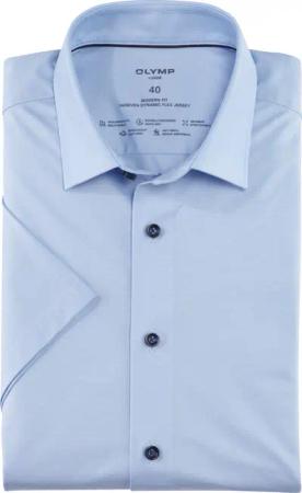 OLYMP Luxor 24/Seven, atmungsaktives Stretch Hemd aus Jersey, modern fit, Blau, Kurzarm, Kent, 45