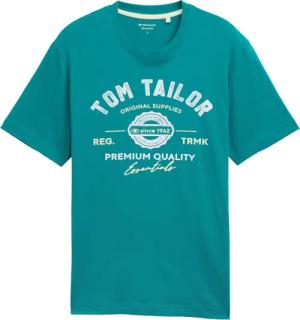 TOM TAILOR Herren T-Shirt mit Logo-Print, grün, Uni, Gr. S