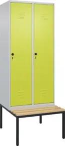 C+P Spind Classic PLUS, Bank, 2 Abteile, 2120x800x815mm, 7035/0024 Verschluss Sicherheits-Drehriegel 4 Garderobenhaken Sitzbanktyp untergebaut
