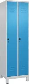C+P Wäsche-Spind Classic PLUS, Füße, 2 Abteile, 1950x600x500mm, 7035/5012 Verschluss Sicherheits-Drehriegel