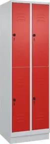 C+P Doppelstock-Spind Classic PLUS, Sockel, 2 Abteile, 1950x600x500mm, 7035/3020 Front RAL 3020 Verkehrsrot