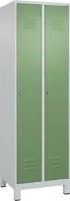 C+P Wäsche-Spind Classic PLUS, Füße, 2 Abteile, 1950x600x500mm, 7035/6011 Verschluss Zylinderschloss