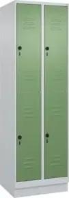 C+P Doppelstock-Spind Classic PLUS, Sockel, 2 Abteile, 1950x600x500mm, 7035/6011 Front RAL 6011 Resedagrün
