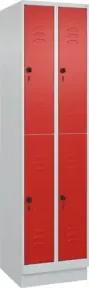 C+P Doppelstock-Spind Classic PLUS, Sockel, 2 Abteile, 1950x500x500mm, 7035/3020 Front RAL 3020 Verkehrsrot