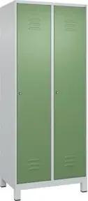 C+P Wäsche-Spind Classic PLUS, Füße, 2 Abteile, 1950x800x500mm, 7035/6011 Verschluss Zylinderschloss