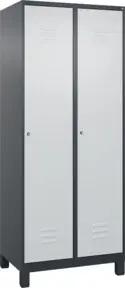 C+P Spind Classic PLUS, Füße, 2 Abteile, 1950x800x500mm, 7016/7035 Verschluss Zylinderschloss 4 Garderobenhaken