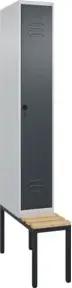 C+P Spind Classic PLUS, Bank, 1 Abteil, 2120x300x815mm, 7035/7016 Verschluss Sicherheits-Drehriegel 4 Garderobenhaken Trennwand mittig Sitzbanktyp untergebaut
