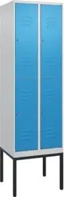 C+P Doppelstock-Spind Classic PLUS, Gestell, 2 Abteile, 2120x600x500mm, 7035/501 Verschluss Zylinderschloss Front RAL 5012 Lichtblau