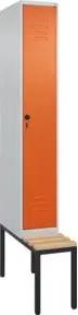 C+P Spind Classic PLUS, Bank, 1 Abteil, 2120x300x815mm, 7035/2004 Verschluss Sicherheits-Drehriegel 4 Garderobenhaken Trennwand mittig Sitzbanktyp untergebaut