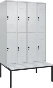 C+P Doppelstock-Spind Classic PLUS, Bank, 4 Abteile, 2120x1200x815mm, 7035/7035 Verschluss Sicherheits-Drehriegel Sitzbanktyp untergebaut Material Sitzfläche Kunststoff