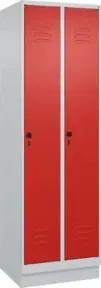 C+P Spind Classic PLUS, Sockel, 2 Abteile, 1950x600x500mm, 7035/3020 Verschluss Sicherheits-Drehriegel 3 Garderobenhaken