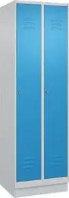 C+P Spind Classic PLUS, Sockel, 2 Abteile, 1950x600x500mm, 7035/5012 Verschluss Zylinderschloss 3 Garderobenhaken