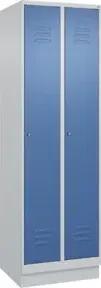 C+P Spind Classic PLUS, Sockel, 2 Abteile, 1950x600x500mm, 7035/5023 Verschluss Zylinderschloss 3 Garderobenhaken