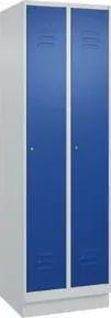 C+P Spind Classic PLUS, Sockel, 2 Abteile, 1950x600x500mm, 7035/5010 Verschluss Zylinderschloss 4 Garderobenhaken Trennwand mittig