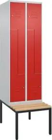C+P Z-Spind Classic PLUS, Bank, 4 Fächer, 2120x600x815mm, 7035/3020 Verschluss Zylinderschloss Sitzbanktyp untergebaut Material Sitzfläche Buche-Hartholz
