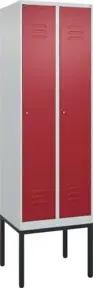 C+P Spind Classic PLUS, Gestell, 2 Abteile, 2120x600x500mm, 7035/3003 Verschluss Zylinderschloss 3 Garderobenhaken