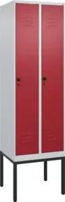 C+P Spind Classic PLUS, Gestell, 2 Abteile, 2120x600x500mm, 7035/3003 Verschluss Sicherheits-Drehriegel 3 Garderobenhaken