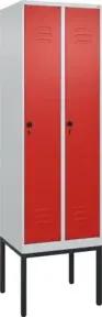 C+P Spind Classic PLUS, Gestell, 2 Abteile, 2120x600x500mm, 7035/3020 Verschluss Sicherheits-Drehriegel 3 Garderobenhaken