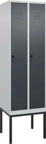 C+P Spind Classic PLUS, Gestell, 2 Abteile, 2120x600x500mm, 7035/7016 Verschluss Sicherheits-Drehriegel 3 Garderobenhaken