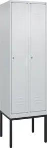 C+P Spind Classic PLUS, Gestell, 2 Abteile, 2120x600x500mm, 7035/7035 Verschluss Zylinderschloss 3 Garderobenhaken