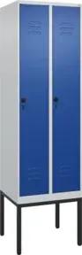 C+P Spind Classic PLUS, Gestell, 2 Abteile, 2120x600x500mm, 7035/5010 Verschluss Sicherheits-Drehriegel 3 Garderobenhaken