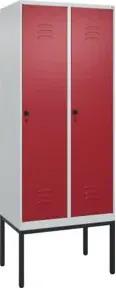 C+P Spind Classic PLUS, Gestell, 2 Abteile, 2120x800x500mm, 7035/3003 Verschluss Sicherheits-Drehriegel 4 Garderobenhaken