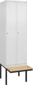 C+P Spind Classic PLUS, Bank, 2 Abteile, 2120x600x815mm, 9016/9016 Verschluss Zylinderschloss 3 Garderobenhaken   Sitzbanktyp auskragend