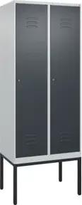 C+P Spind Classic PLUS, Gestell, 2 Abteile, 2120x800x500mm, 7035/7016 Verschluss Zylinderschloss 4 Garderobenhaken