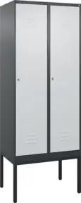 C+P Spind Classic PLUS, Gestell, 2 Abteile, 2120x800x500mm, 7016/7035 Verschluss Zylinderschloss 4 Garderobenhaken