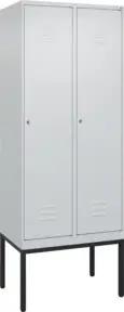 C+P Spind Classic PLUS, Gestell, 2 Abteile, 2120x800x500mm, 7035/7035 Verschluss Zylinderschloss 4 Garderobenhaken